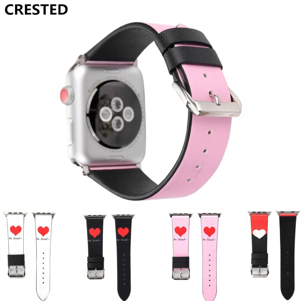 Хохлатый ремешок из натуральной кожи для Apple watch 42 мм 38 iwatch series 3 2 1 love Heart наручные