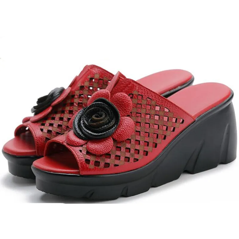 Новинка 2020 Классические летние тапочки из воловьей кожи с цветами элегантные