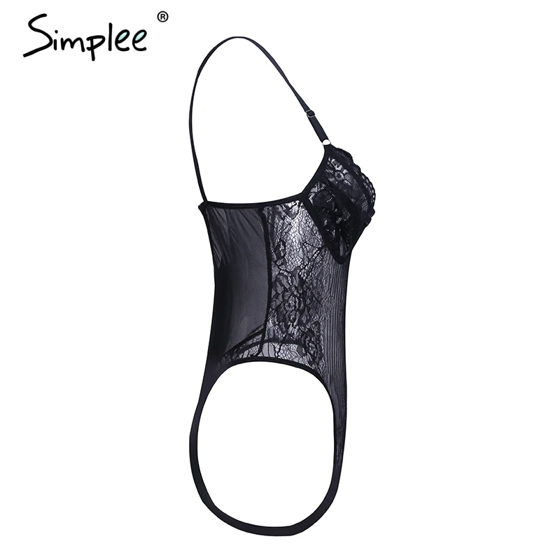 Simplee сексуальное кружевное черное боди комбинезон для женщин с вырезами цветок
