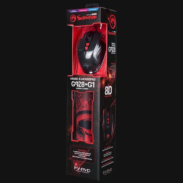 MARVO G928 + G1 игровая мышь и коврик комбо 8 кнопок 7 цветов подсветка проводная