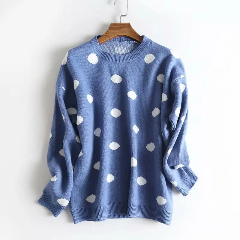 Женский джемпер с круглым вырезом Повседневный пуловер в горошек длинным