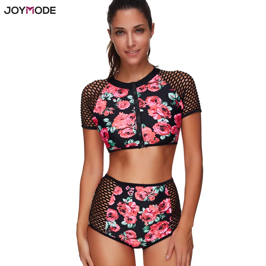 Купальный костюм JOYMODE с сетчатыми рукавами пикантная купальная одежда молнией