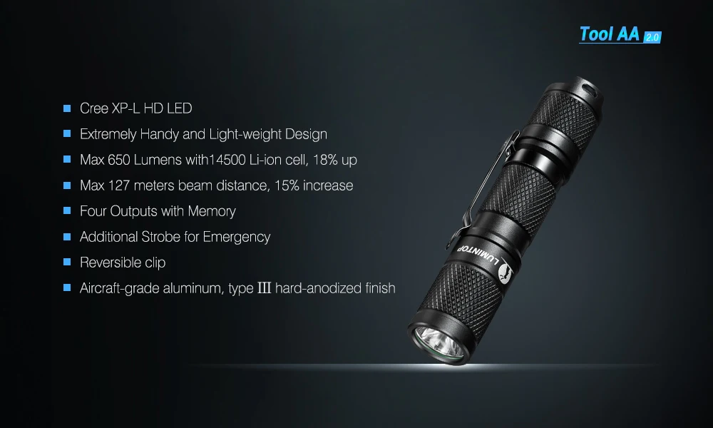 LUMINTOP TOOL AA 2.0 EDC Mini Led Flashlight Cree XP-L HD 650 Lumens Keychain Flashlight by AA or 14500 Battery for camping
