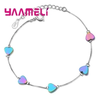 hot sale heart design sweet romantic style multi colored 925 sterling silver resizable bracelet woman girls party jewelry
