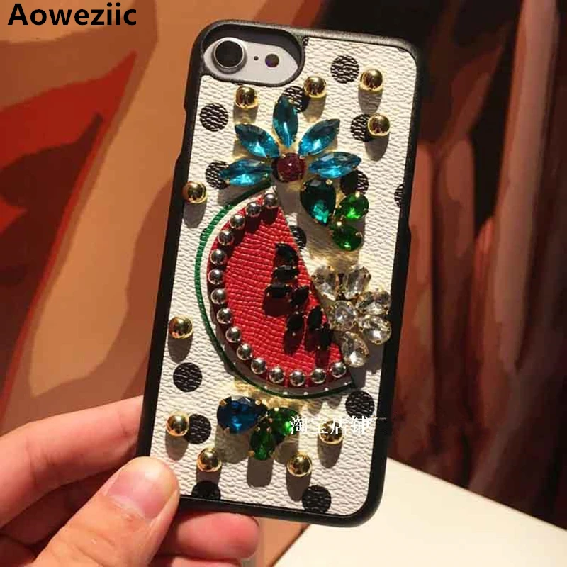 Aoweziic tide бренд арбуз Стразы для iPhone 6s 7plus 8Plus Чехол мобильного телефона кожаный