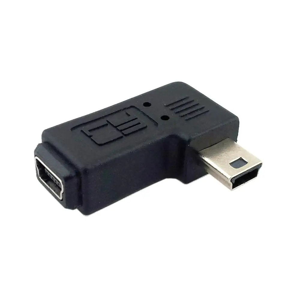 Переходник Mini USB штекер гнездо на 90 градусов с левым и правым углом 5 контактный