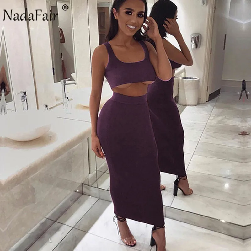 Nadafair, вязанное, миди, облегающее, летнее платье, для женщин,, открытая спина, Клубное, сексуальное, длинное, вечерние, два предмета, наборы для женщин