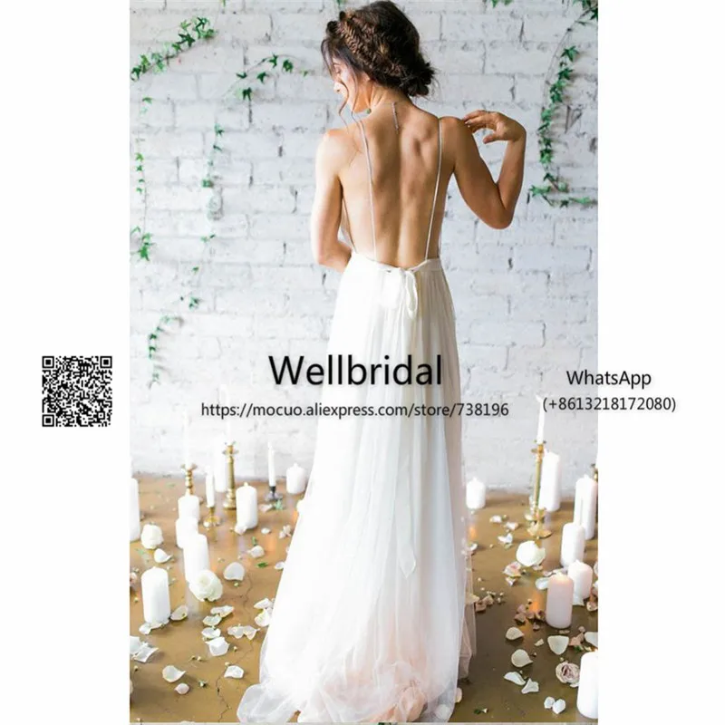 2017 летние пляжные свадебные платья на бретельках с открытой спиной