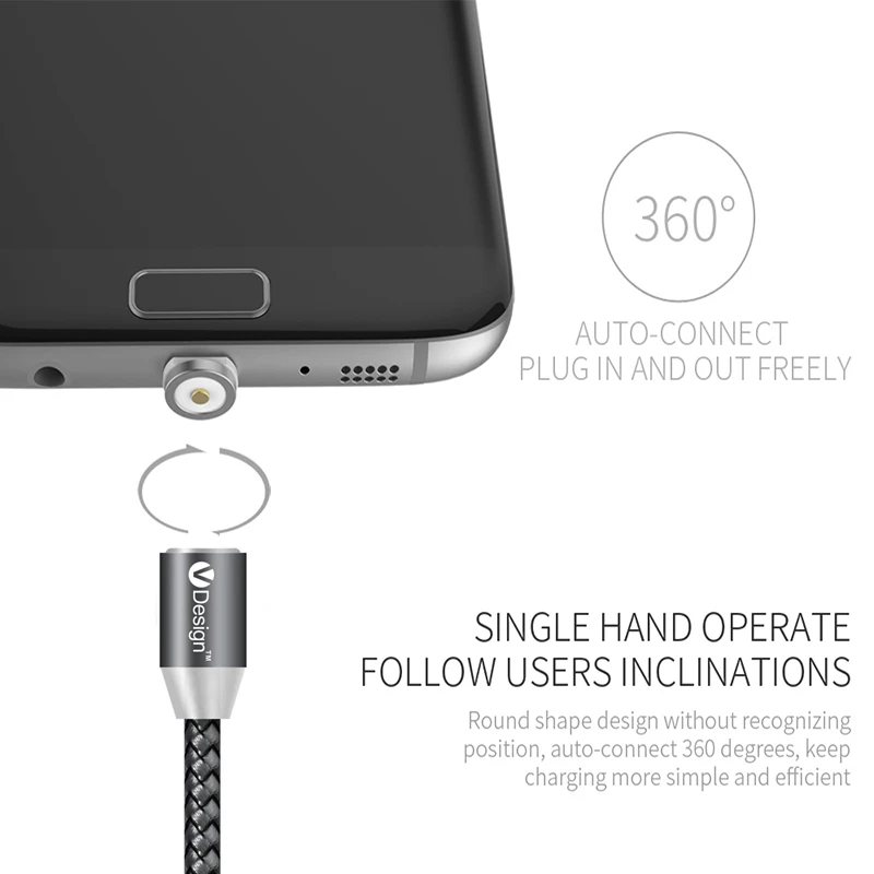 1 м 2 Micro USB/Type C/iOS Круглый Магнитный зарядный кабель LED Light 2.4A быстрое зарядное