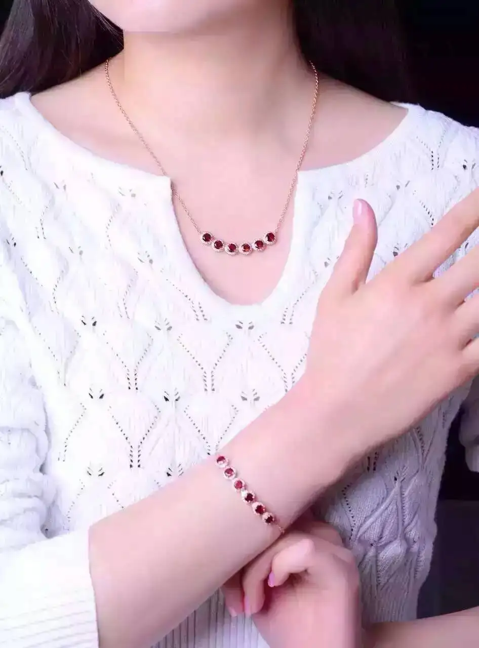 Верность Натуральный 5 мм Гранат s925 стерлингового серебра аранжировки Ювелирные