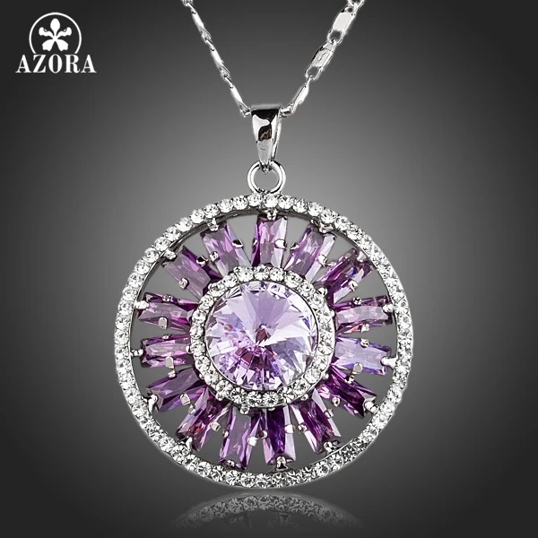 AZORA Shining колесо обозрения фиолетовый кубический цирконий круглый кулон ожерелье