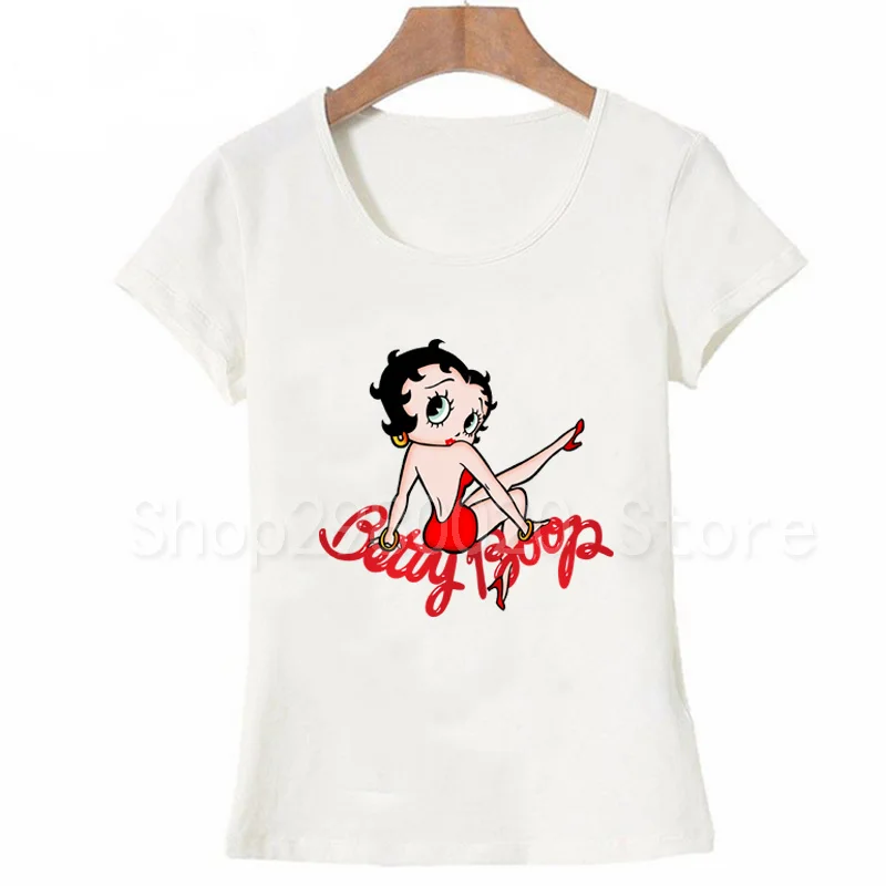 Женская футболка с принтом Betty Boop Повседневная забавная белого цвета