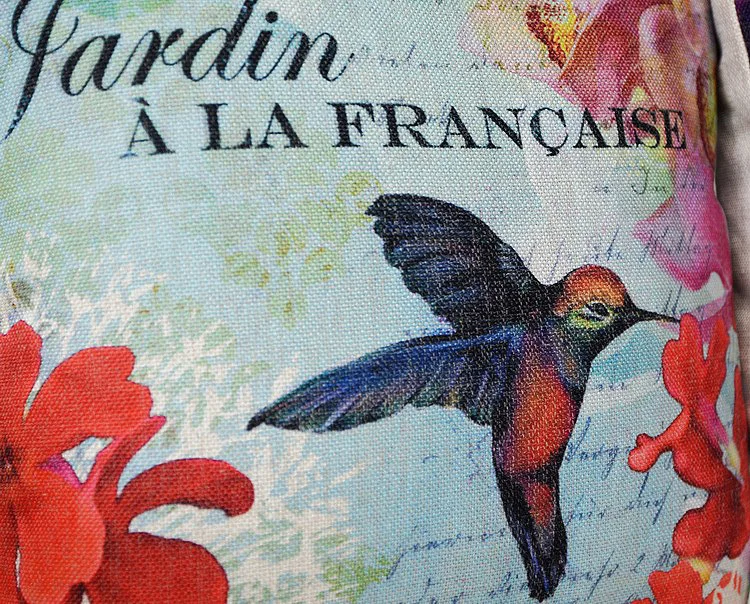 Льняная наволочка для подушки с бабочками и цветами синяя Стрекоза птица