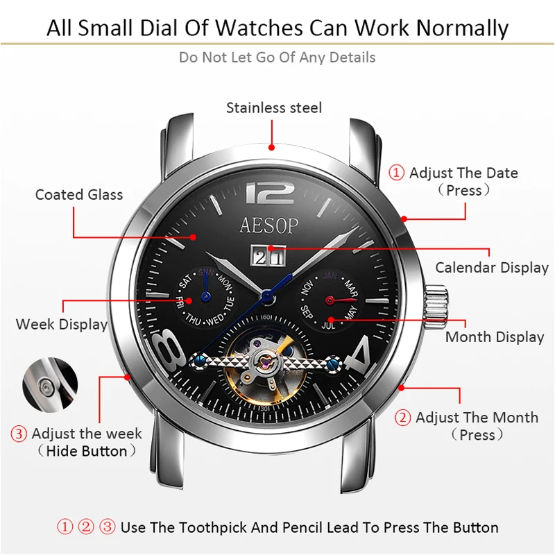 AESOP Мода Для мужчин часы автоматические механические наручные Водонепроницаемый