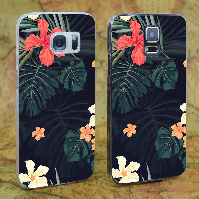 E2961 Dark Tropical Flowers Transparent Hard PC Case Cover For Samsung Galaxy Note S 3 4 5 6 7 8 9 Mini Edge Plus |
