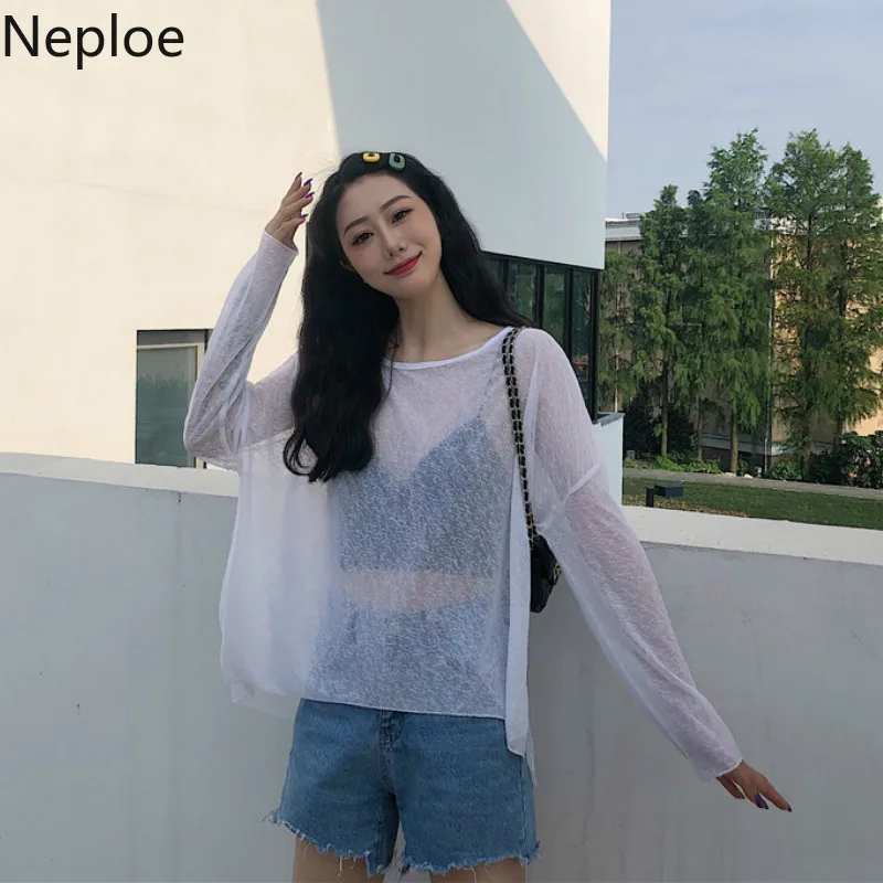 Neploe трикотажный пуловер Женская блузка лето 2019 новый круглый вырез длинный рукав