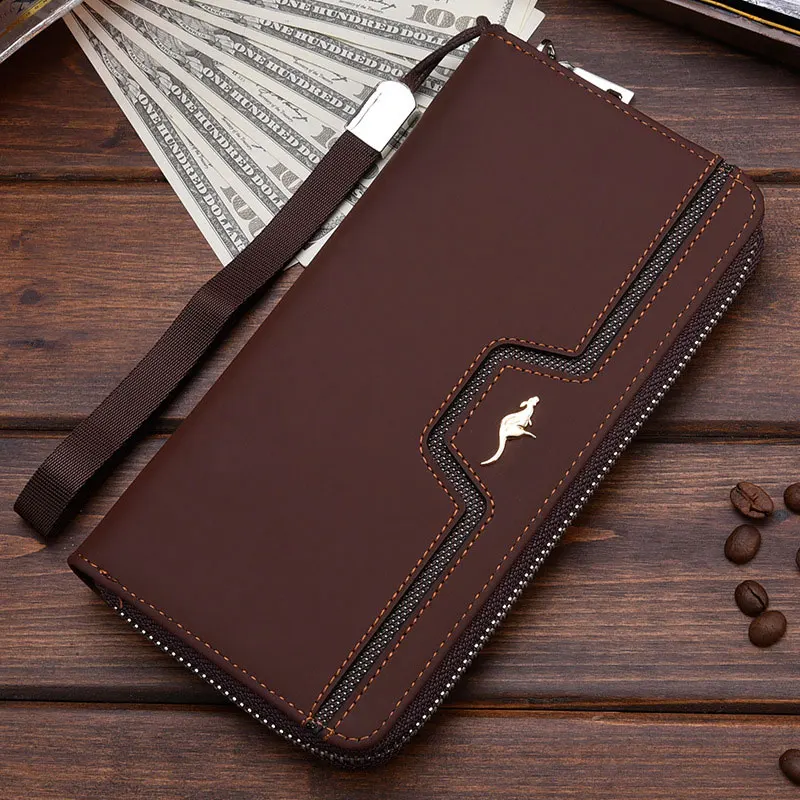 Coffee 001 Новинка, известный бренд, кенгуру, мужской кошелек, на молнии, длинный, для телефона, клатч, сумка, модный, нубук, кожа, кошелек, клатч, кошелек, кошелек для карт - Цвет: Coffee 001