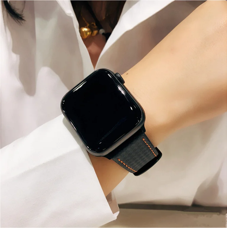 Ремешок для Apple watch 5 4 ремешок 44 мм 40 мм iWatch 3 ремешок 42 мм 38 мм углеродное волокно+ часы с кожаным ремешком аксессуары для Apple watch 3 2 1