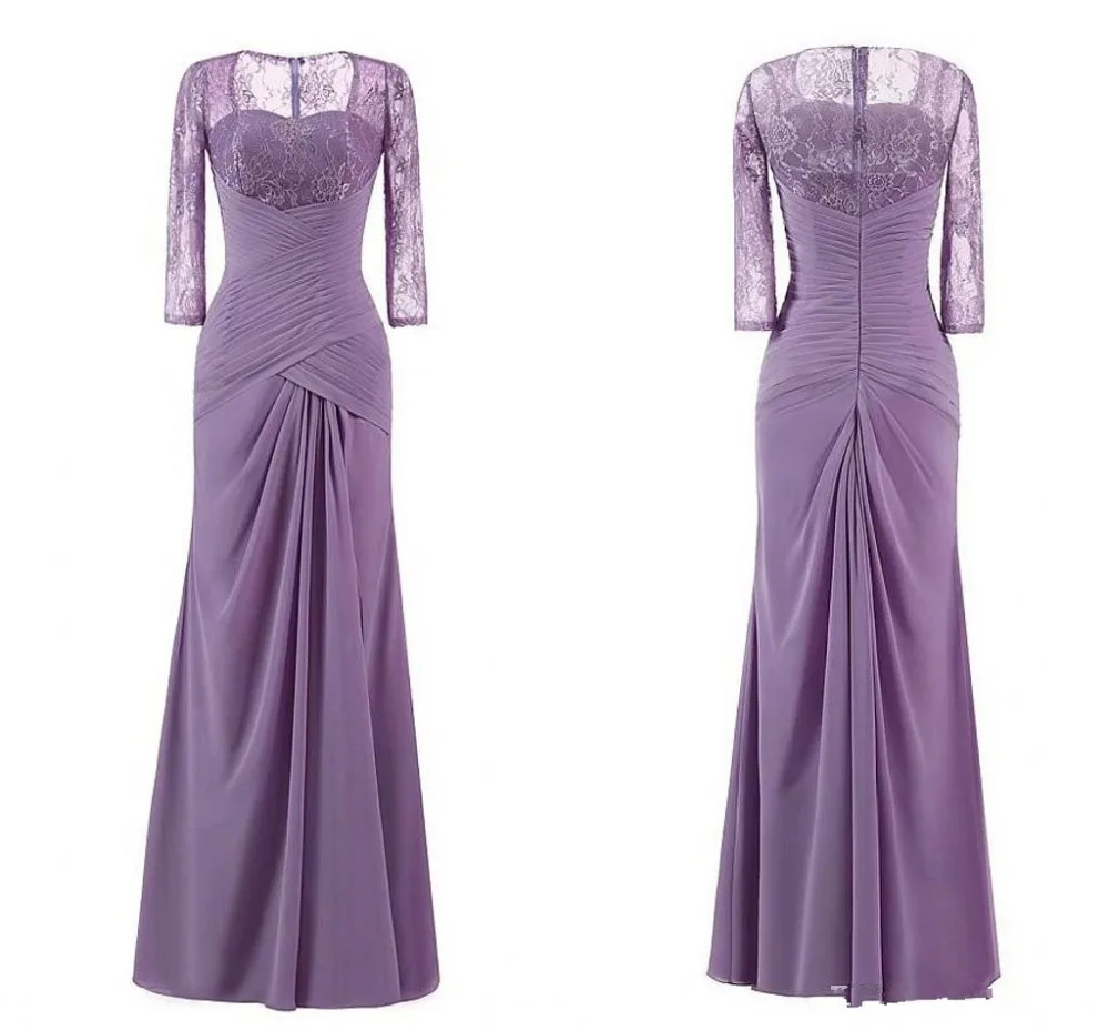 Женское вечернее платье с длинными рукавами кружевное со складками свадебное