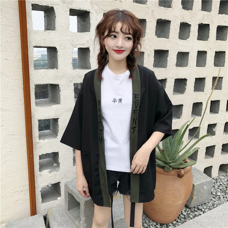 Couple Japanese Kimono Summer Cardigan Kimono Yukata Woman Black Summer Loose Outer Garment