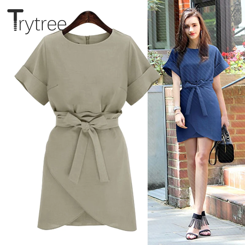 Trytree 2019 летнее платье женское повседневное однотонное темно синее абрикосовое с