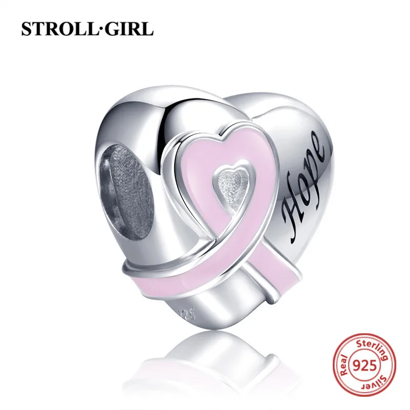 Strollgirl, бусины из стерлингового серебра 925, пояс в форме сердца, розовая эмалированная подвеска, подходит для браслета Pandora, сделай сам, изготовление ювелирных изделий для женщин, подарок
