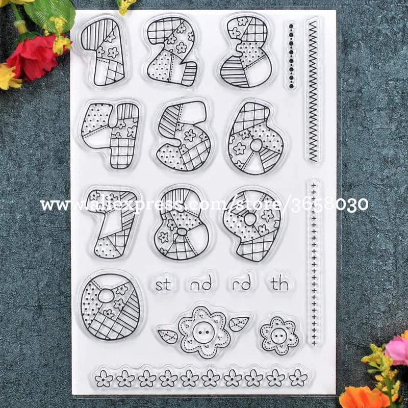 Numbers 0-9 Flowers Scrapbook DIY photo cards rubber stamp clear transparent 11x16cm 8072387 | Дом и сад