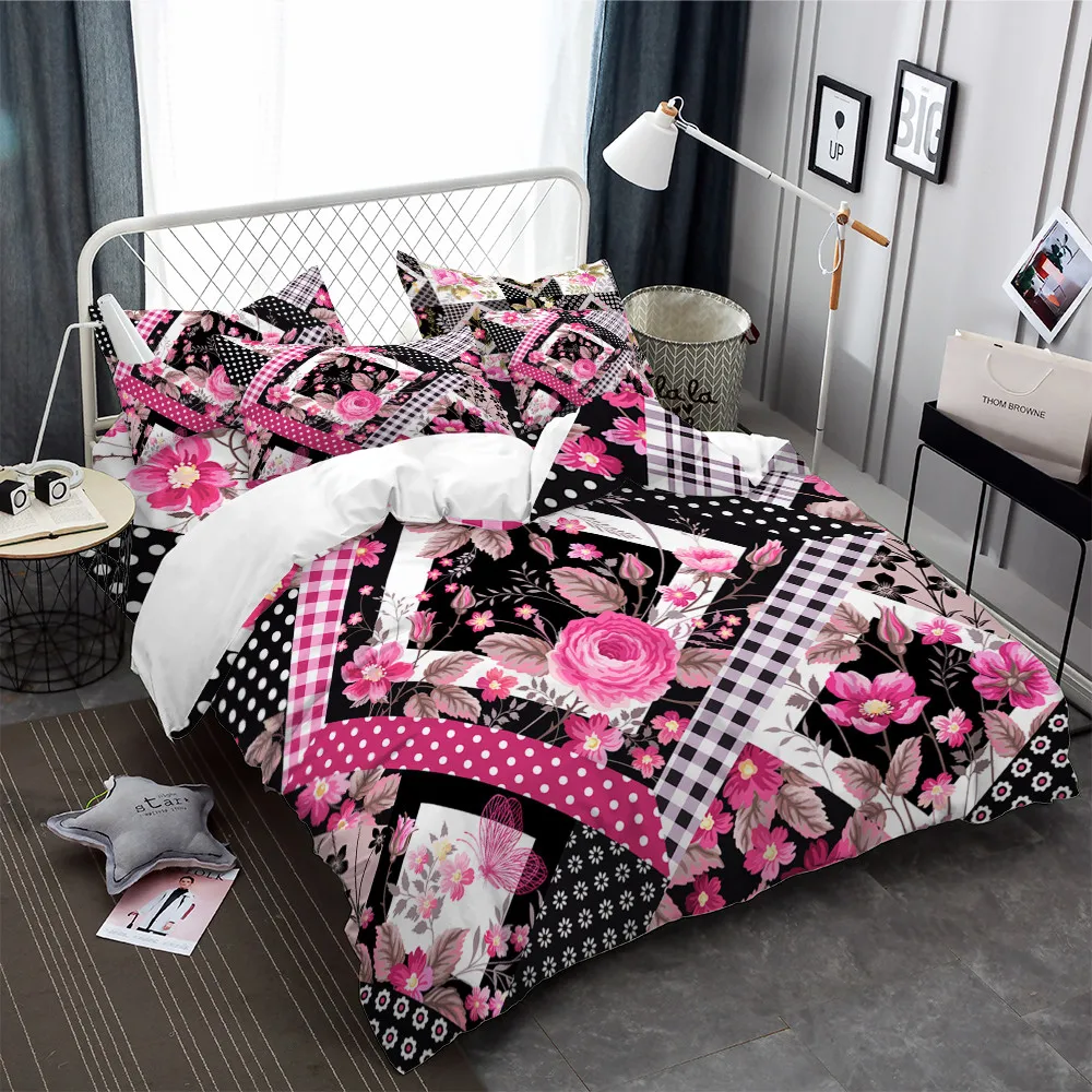 Набор пододеяльников с красными цветами для девочек милый комплект постельного