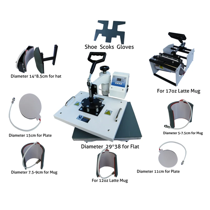 

Multifunctional digital 9 in 1 Heat Press Machine for print T-shirt/Mug/Cup/Plate/Hat/Flat/Shoes/Sock/ Glove heat press machine