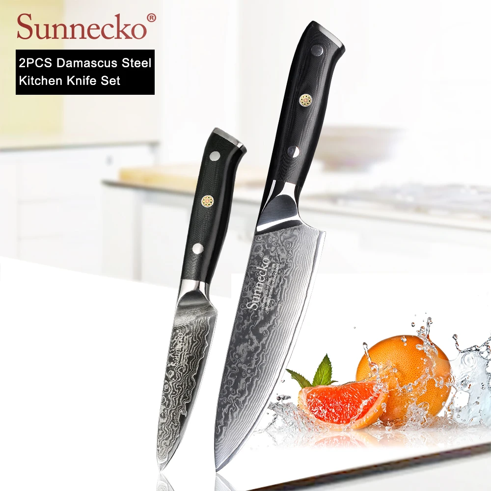 SUNNECKO 2 шт набор кухонных ножей 6,5 ''шеф-повара 3,5'' нож для очистки овощей дамасский японский VG10 стальной нож для резки кухонных ножей G10 Ручка
