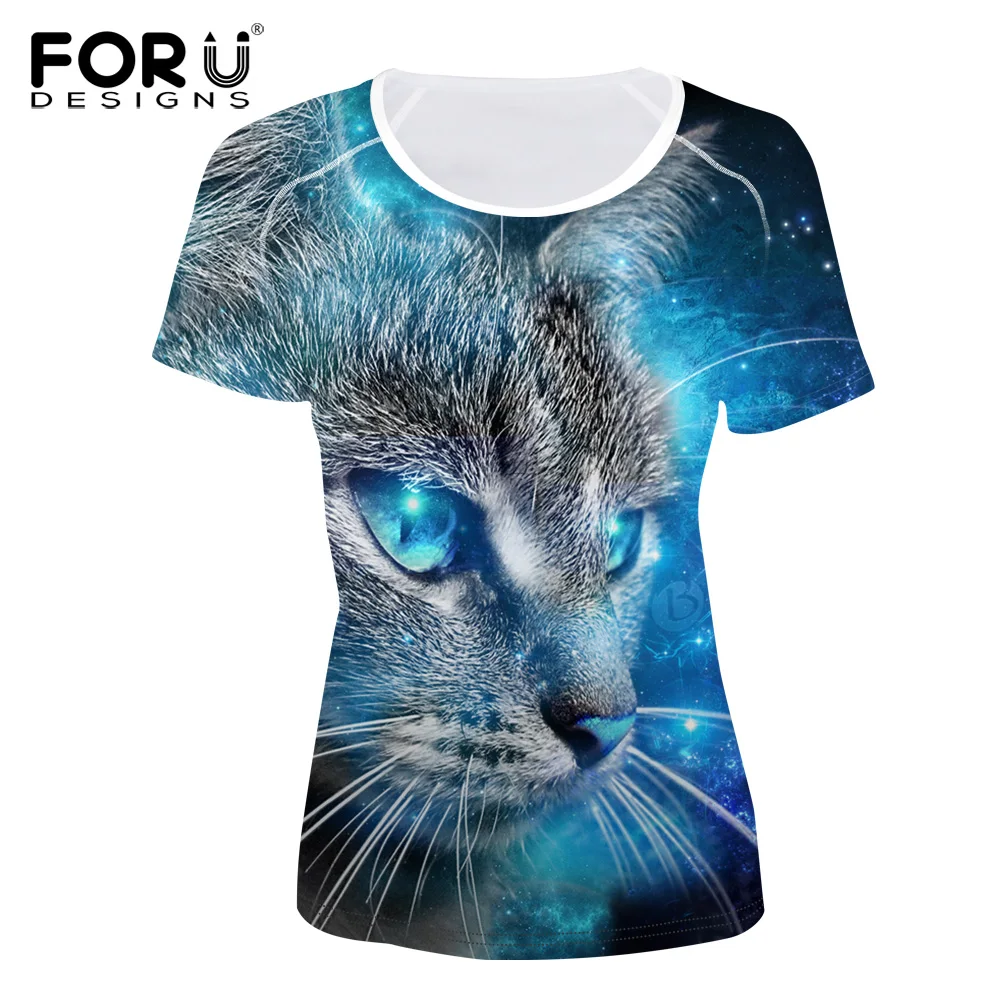 FORUDESIGNS/женская летняя футболка размера плюс S-XXL, женская футболка с 3D принтом, модная женская футболка с рисунком кота