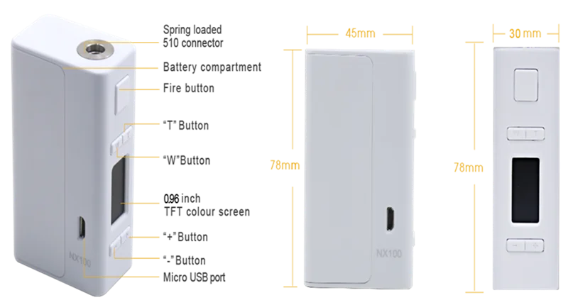 Электронная сигарета мод Aspire NX100 мод 75 Вт/100 Вт TC коробка мод совместим с батареей 18650(не входит в комплект