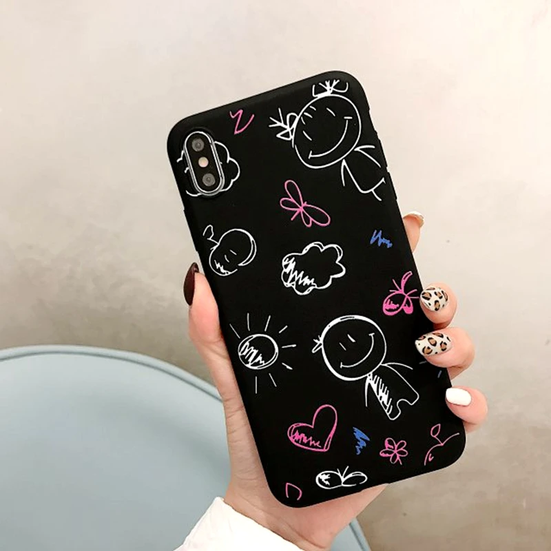 For Samsung Galaxy S9 Phone Case Fashion Cute Cartoon Graffiti TPU Silicone black Cover Frosted Matte Soft |