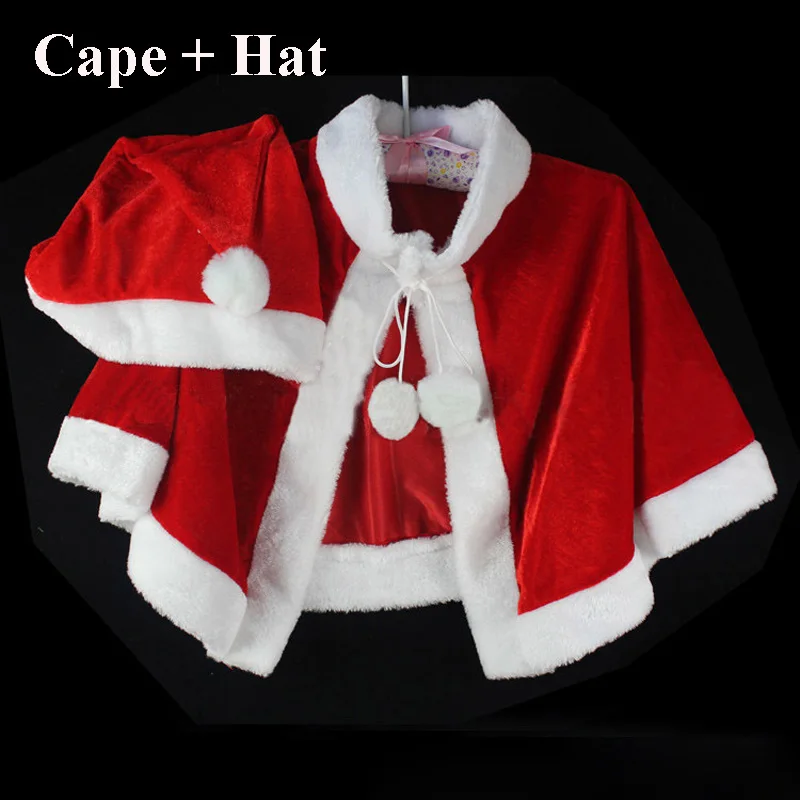 cape and hat Рождественская одежда, накидка Санта Клауса, Теплый Бархатный плащ, рождественские шапки, праздничные костюмы для косплея - Цвет: cape and hat