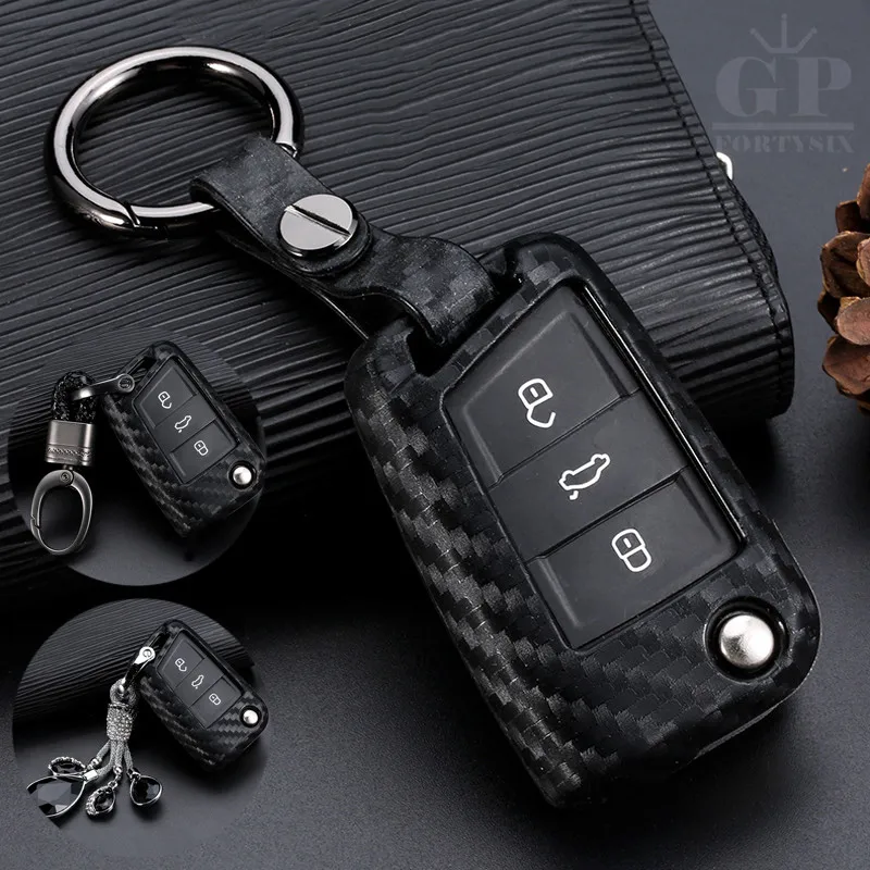 Силиконовый чехол для ключа из углеродного волокна Чехол Volkswagen VW Golf 7 VII MK7 GTI Skoda