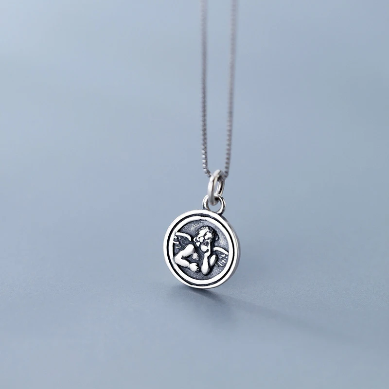 Винтажное ожерелье Ангела из стерлингового серебра S925 Ретро круглое с кулонами в