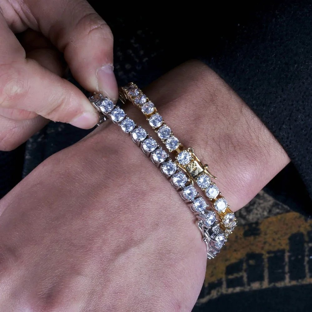 TOPGRILLZ Теннисный браслет 3 мм 4 AAA + Cubic Zirconia хип хоп ювелирные изделия ледяной амулет