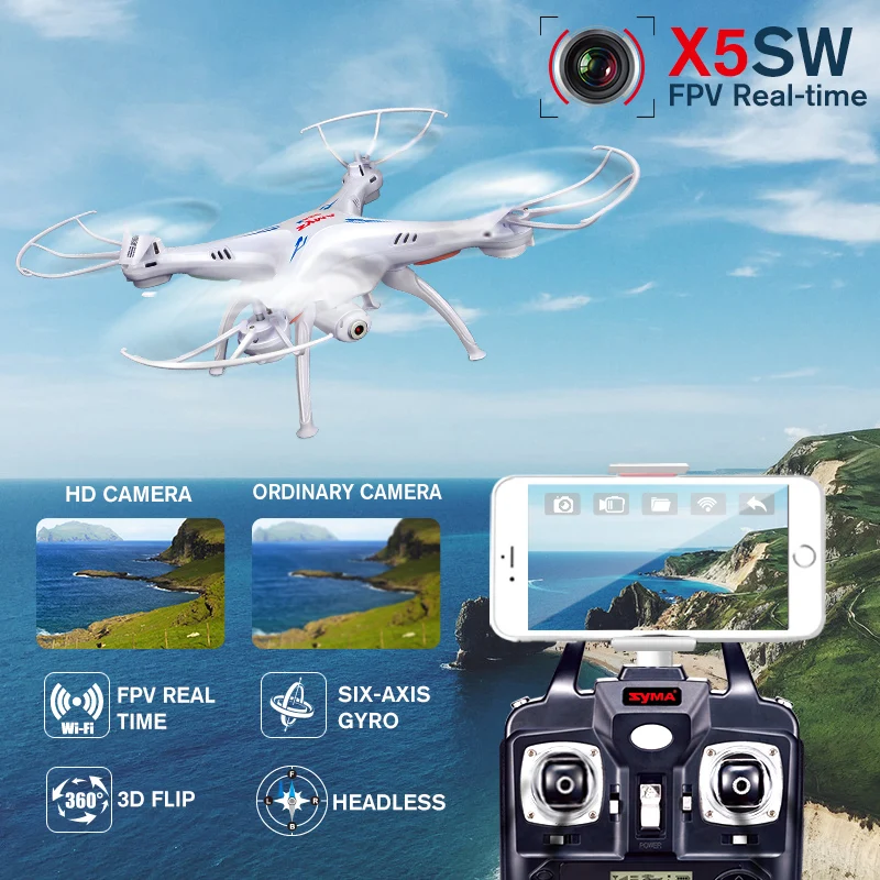 Syma X5SW Радиоуправляемый Дрон с камерой Wi Fi FPV трансмиссия квадрокоптера вертолет