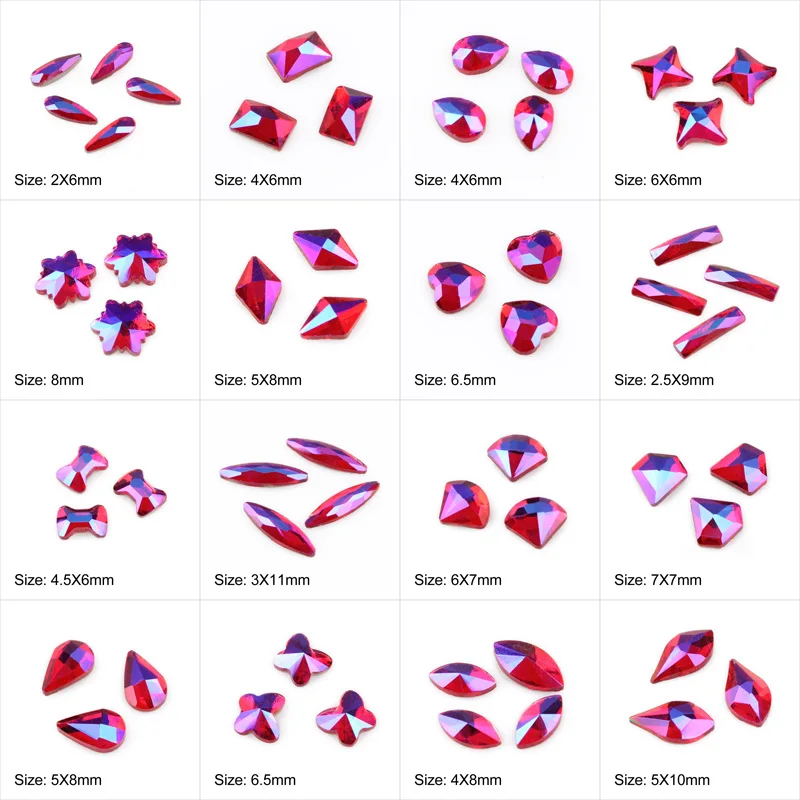 

Hot sale Red AB coating Shaped Rhinestone 22 styles Crystals and Stones For 3D Nail Art Decoration Free shipping