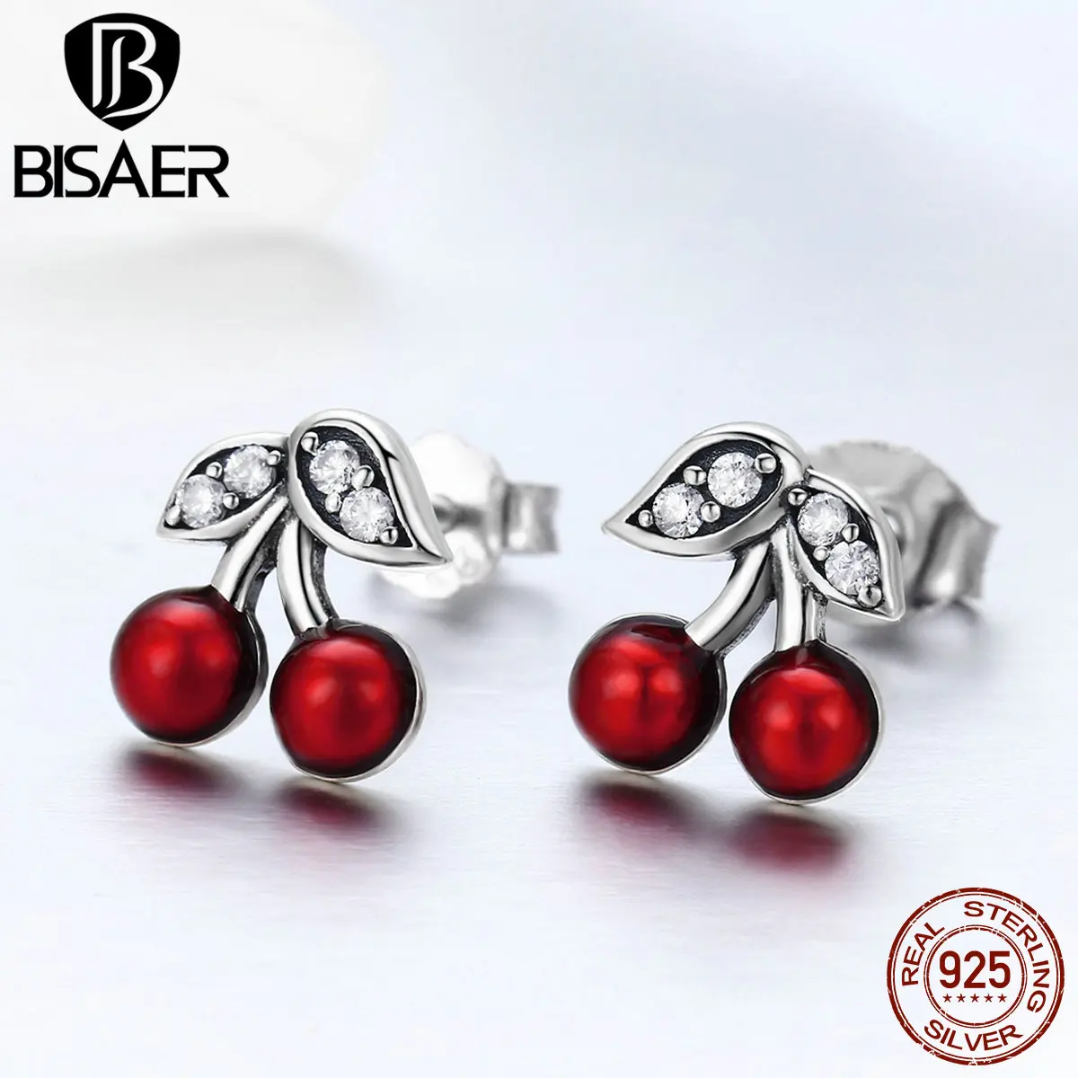Bijoux, 925 пробы, серебряные, сладкие, красные, вишневые, фрукты, эмалированные серьги-гвоздики для женщин, модные серьги, ювелирные изделия, Brincos ECE404