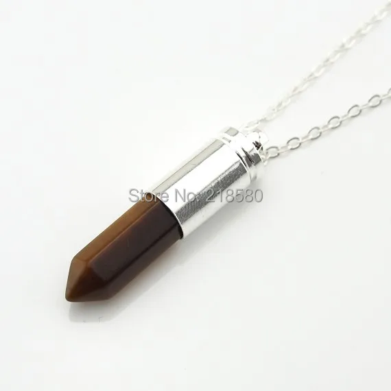 

MPN0202 Healing Stone Point Necklace,Tiger Eye Hexagon Necklace, Gold or Silver Bullet Necklace