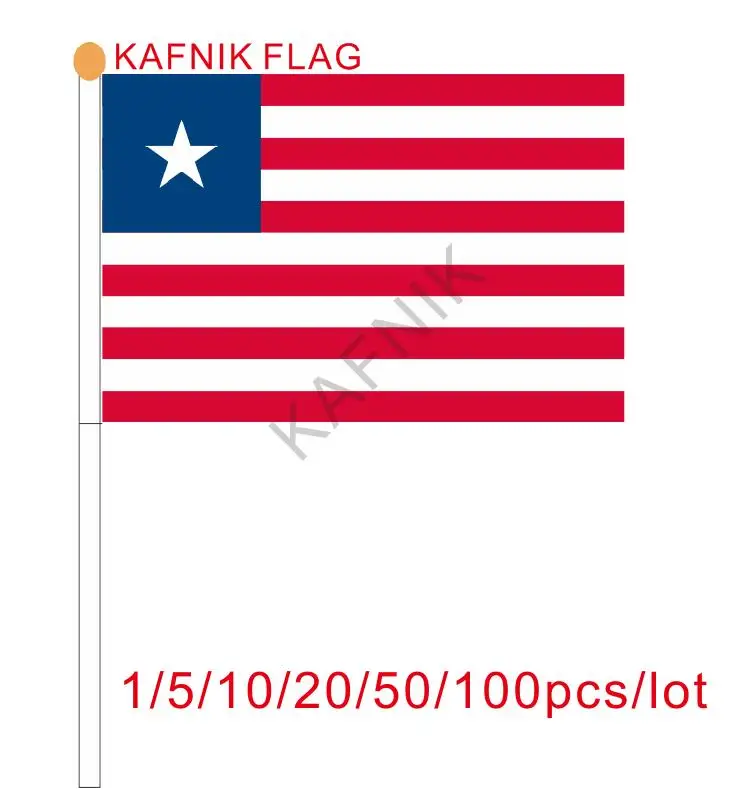 

KAFNIK ,10/20/50/100pcs Liberia Hand Flag National Hand Flag 14*21cm Polyester Small Size Flying Banner Custom Hand flag