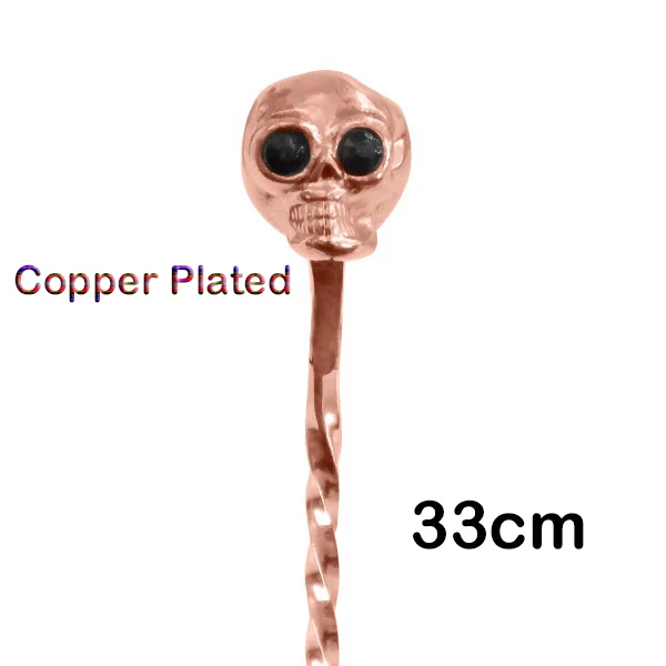 33CM Copper Plated Барная ложка с черепом, Коктейльная барная ложка из нержавеющей стали, ложка для смешивания коктейлей, спиральный узор - Цвет: 33CM Copper Plated