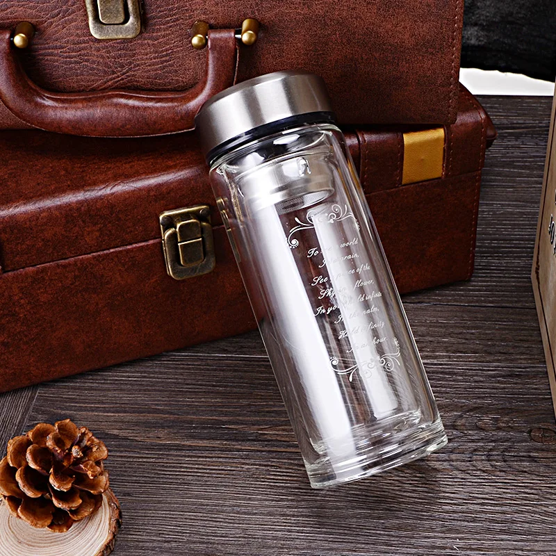 Портативная термостойкая прозрачная стеклянная бутылка для воды 360 мл с фильтром