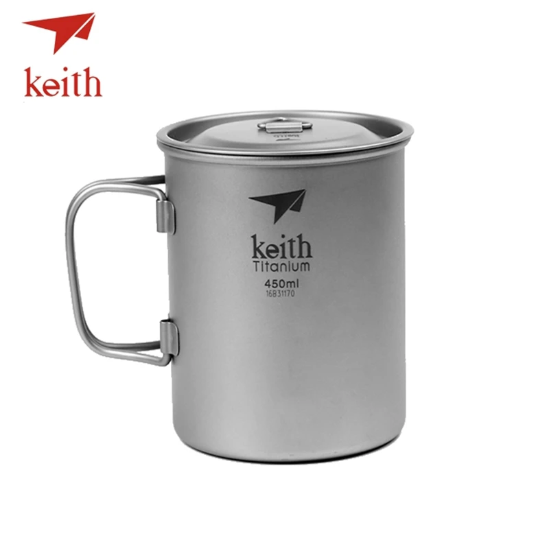 Титановые чашки для воды Keith кемпинга походов дорожная посуда складная ручка