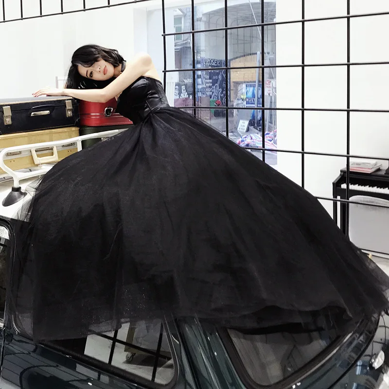 Черное вечернее платье для банкета женские летние туфли с ремешками вечерние