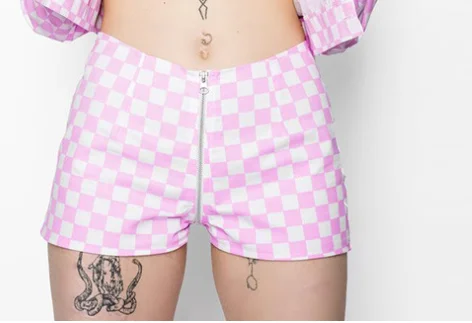 short bottom 2 Уличная одежда, винтажный укороченный топ с карманами-карго и отложным воротником, короткая куртка розового цвета в контрастную клетку, укороченная Корейская верхняя одежда Harajuku - Цвет: short bottom 2