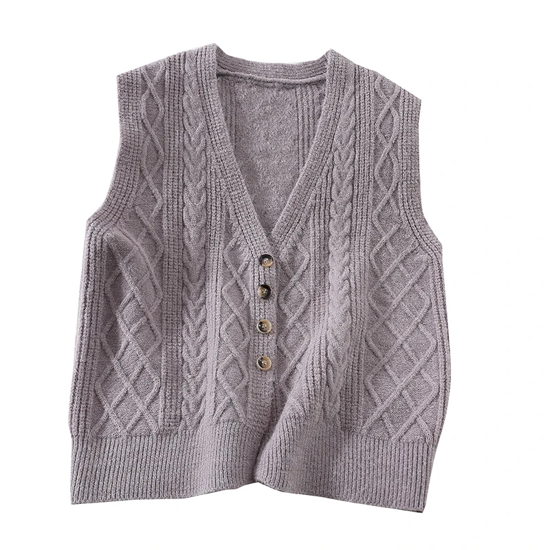 2019 new fashion women's sweater vest temperament loose V-neck bottoming single row button classic twist thin |