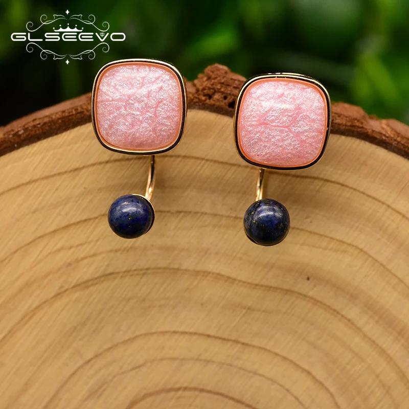 Женские серьги гвоздики XlentAg Lapis Lazuli розовые из цветного стекла ювелирные изделия