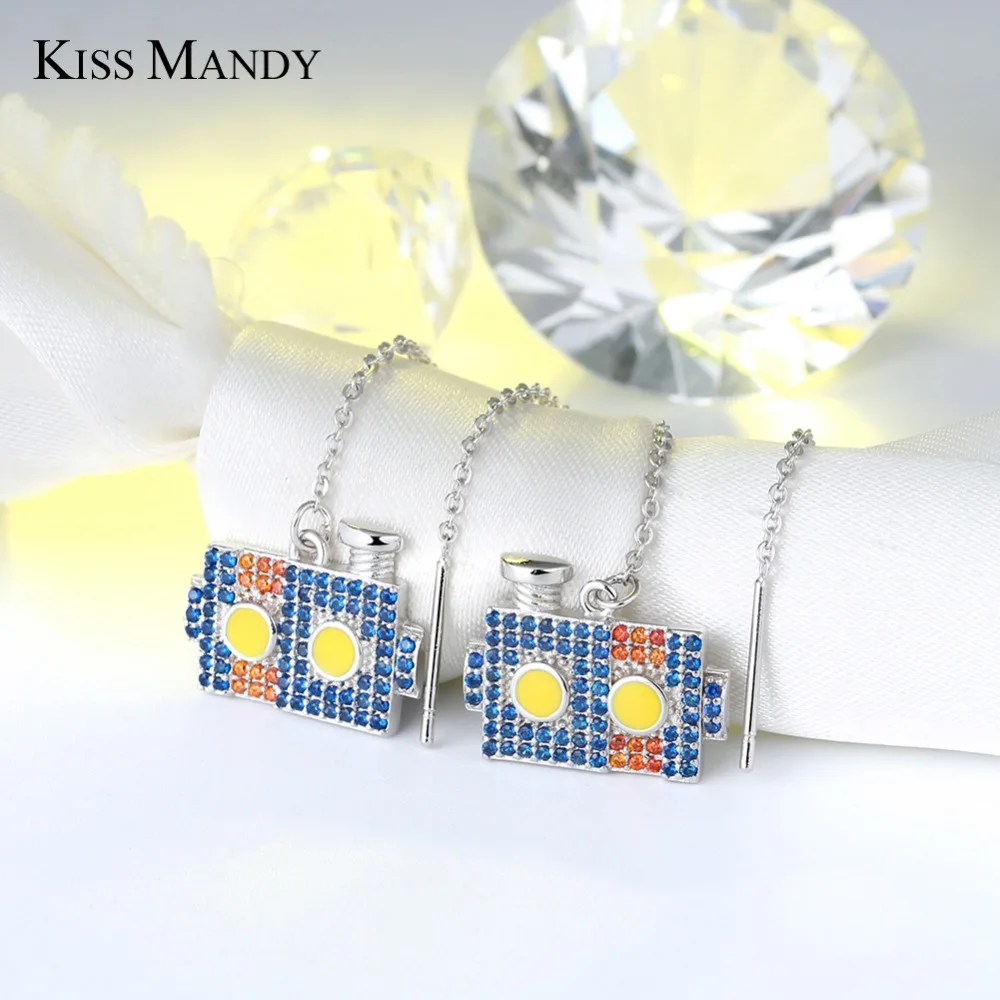 Женские серьги подвески серебряного цвета с цирконом квадратной